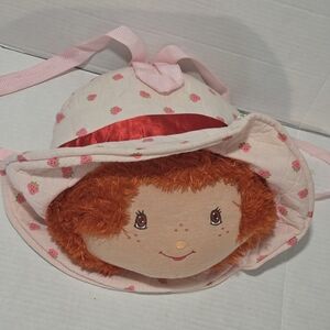 Rare Vintage 2004 Strawberry Shortcake Backpack Head Plush Zip Up Pouch Pink